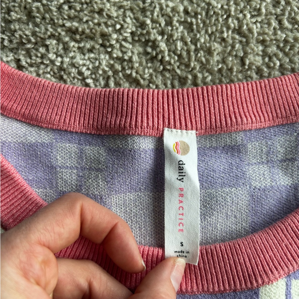 ANTHROPOLOGIE Brand: Daily Practice Pastel Checkered Crop Sweater - Picture 4 of 4